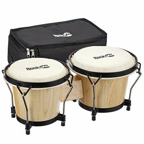 Rockjam 7" And 8" Bongo Drum Set With Padded Bag And Tuning Key Natural