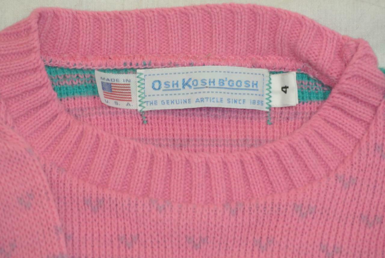 Vintage Osh Kosh B'gosh Girls Pink And Aqua Sweater Size 4