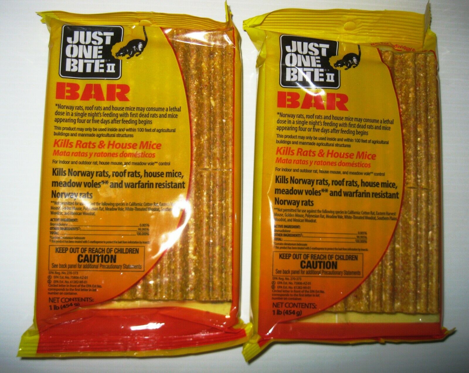 (2) 1 Lb Bars Just One Bite Ii Rodent Poison Rat Mouse Mice Free Priority Mail!