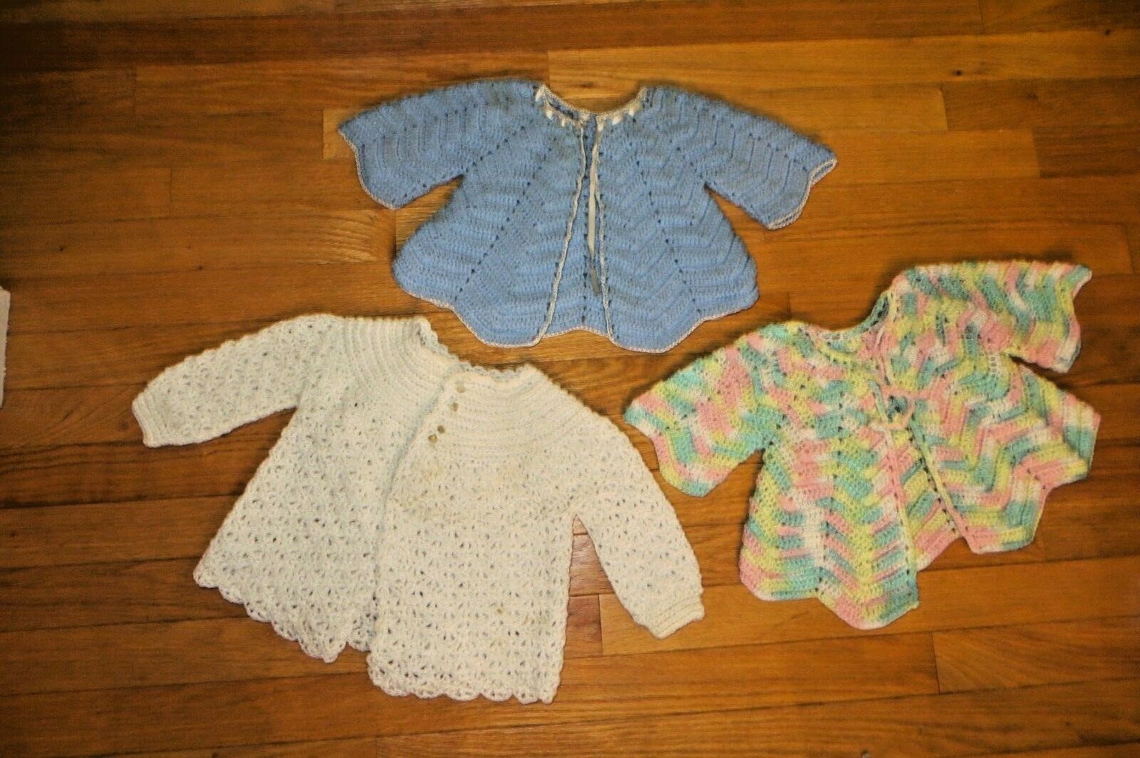 3 Vintage Baby Sweaters - Hand Knit Crochet