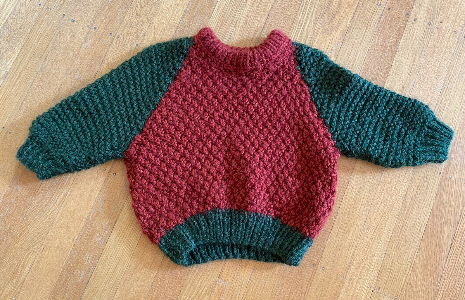 Vintage Toddler Handknit Sweater Wool Red And Green