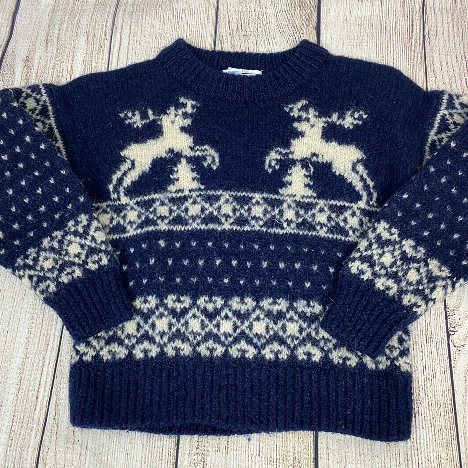 Shirley Duffy One Of A Kind Virgin Wool Reindeer Sweater Childs 8/10 Unisex