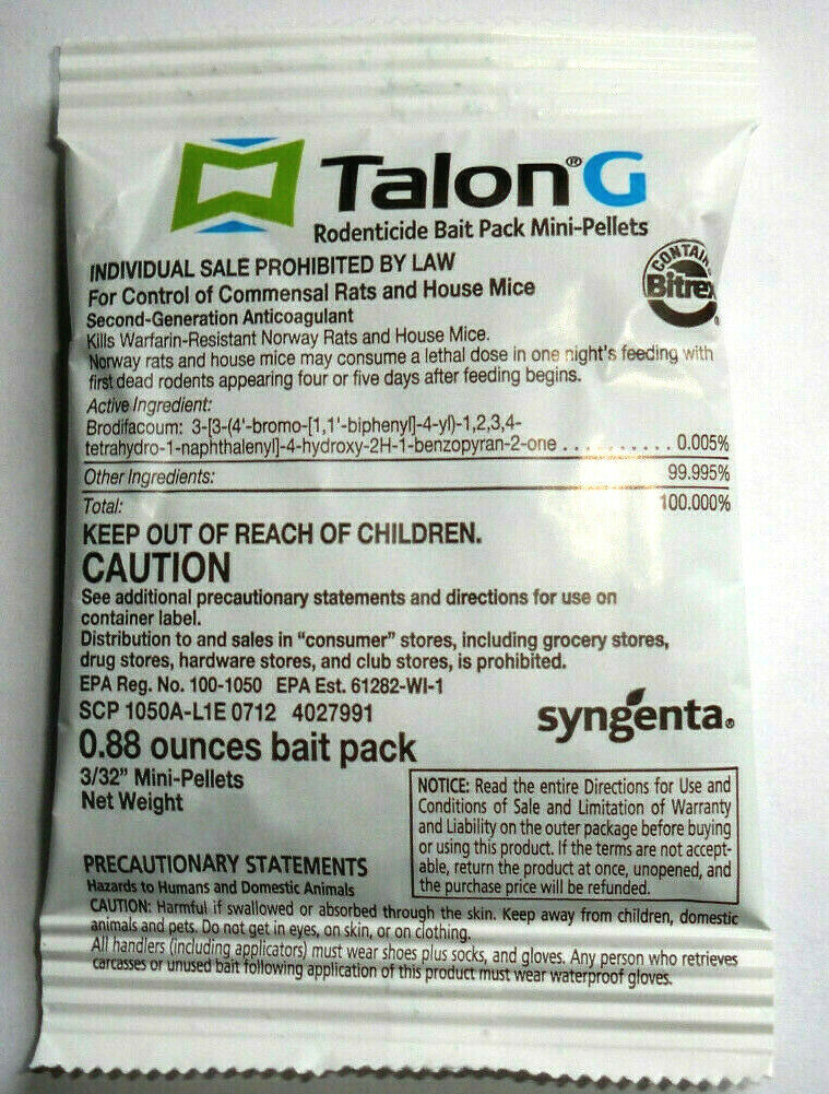 Talon G Just One Bite Mouse Mice Rat Bait Pellets With Bitrex 1-60 Place Packs