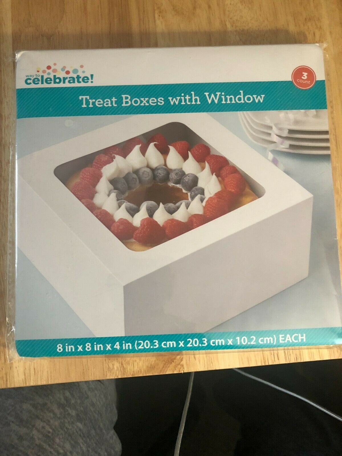 Celebrate Treat Boxes With Window 8 X 8 X 4 (3 Count)