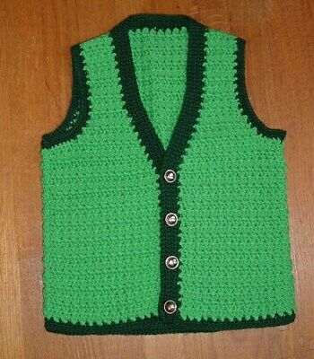 Vintage Hand Crocheted Boy's Vest, Size 6,christmas Green,silver Vintage Buttons