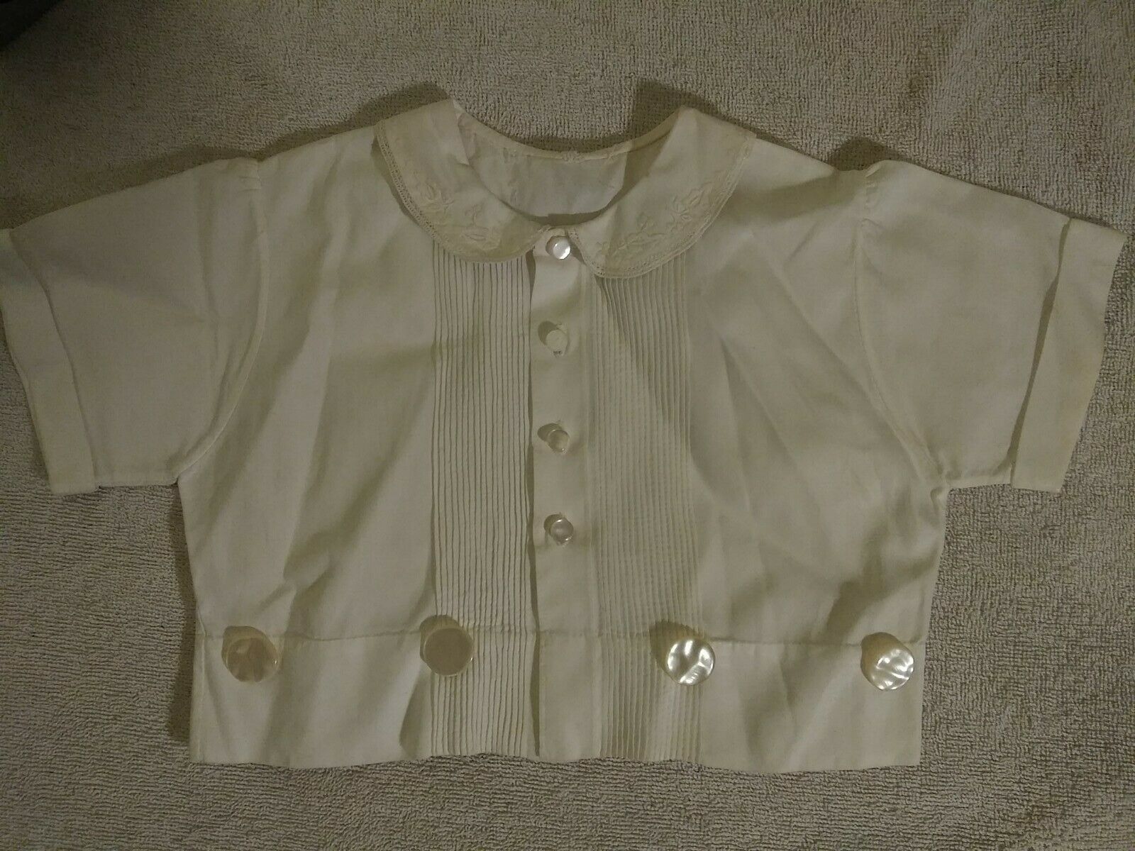 1950-60 Vintage Handmade Shirt Very Ornate White Wlace+embroidery On Collar!!!!