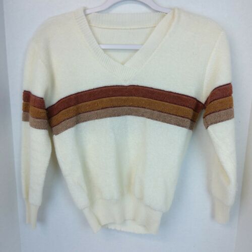 Vintage Terry Sweater Adult Small Kids Large? 70s 80a Stripes Brown