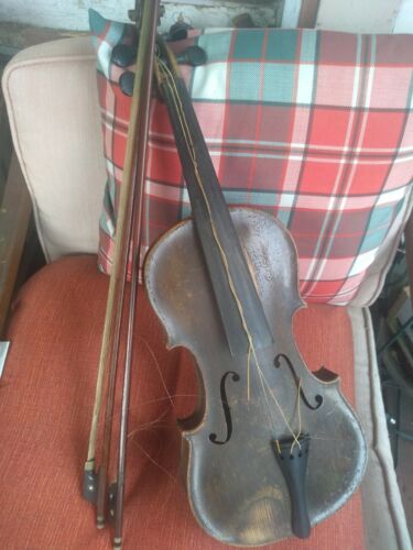 Antique Violin Old Vintage 2 Bow Fiddle Rare Attic Find