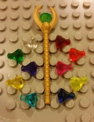 Lego New Pharaoh's Quest Gold Staff/scepter W/ 11 Different Gems/jewels Crystals