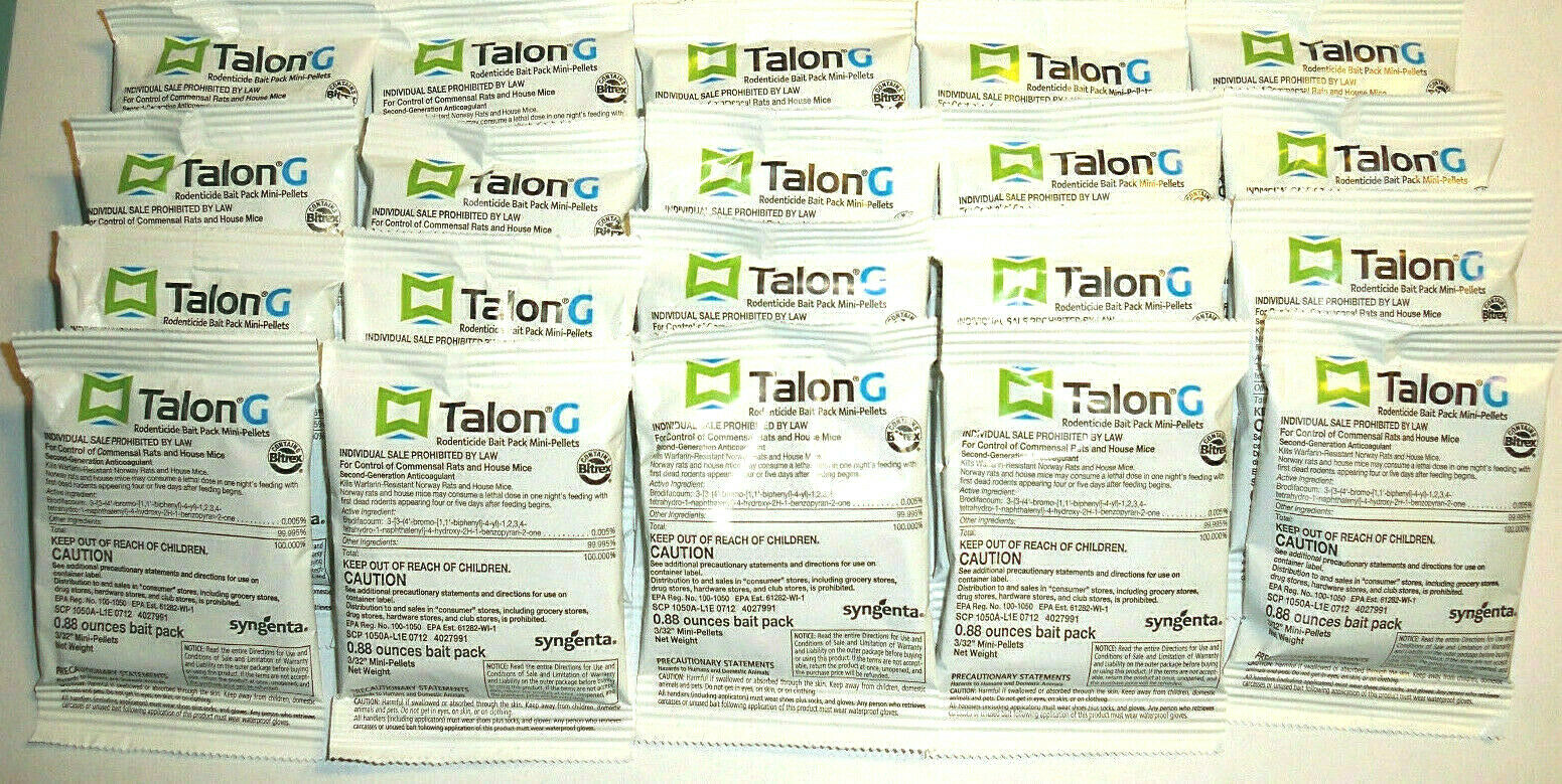 Talon G One Bite Mouse Mice Rat Rodent Bait With Bitrex 20 Pellet Packs Over 1lb