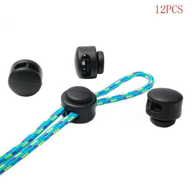 12xblack Paracord Cord Lock Clamp 2 Hole Toggle Clip Stopper Plastic Accessories