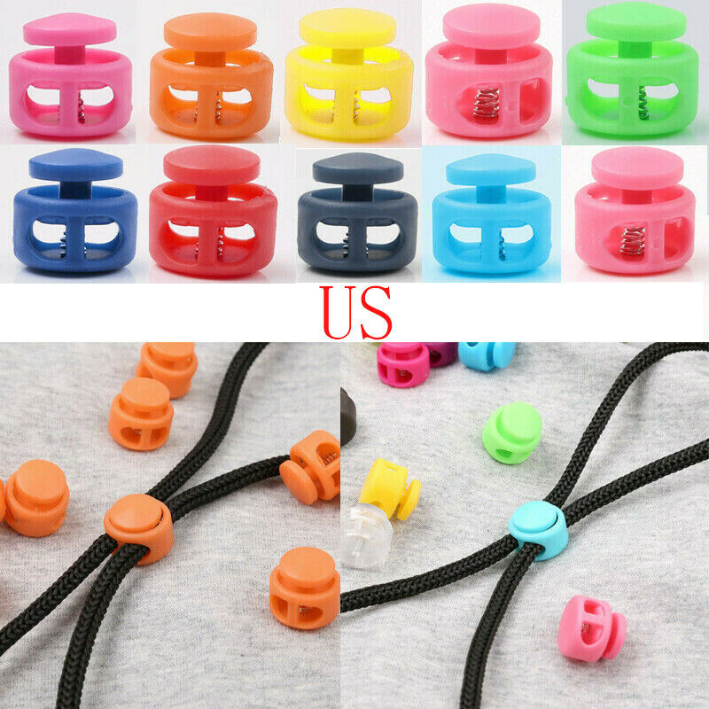 50 Toggle Double Hole Spring Elastic Drawstring Rope Cord Lock Clip End Stopper