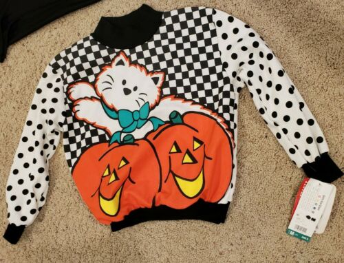 Vintage Honors Juniors Girls Cat Halloween Dotted Sweatshirt 7/8 Nwt