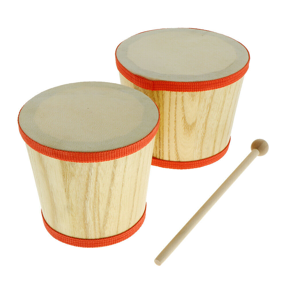 Finest Wooden Bongo Drum Hand Percussion For Kids Preschool Musical Toy Birthday