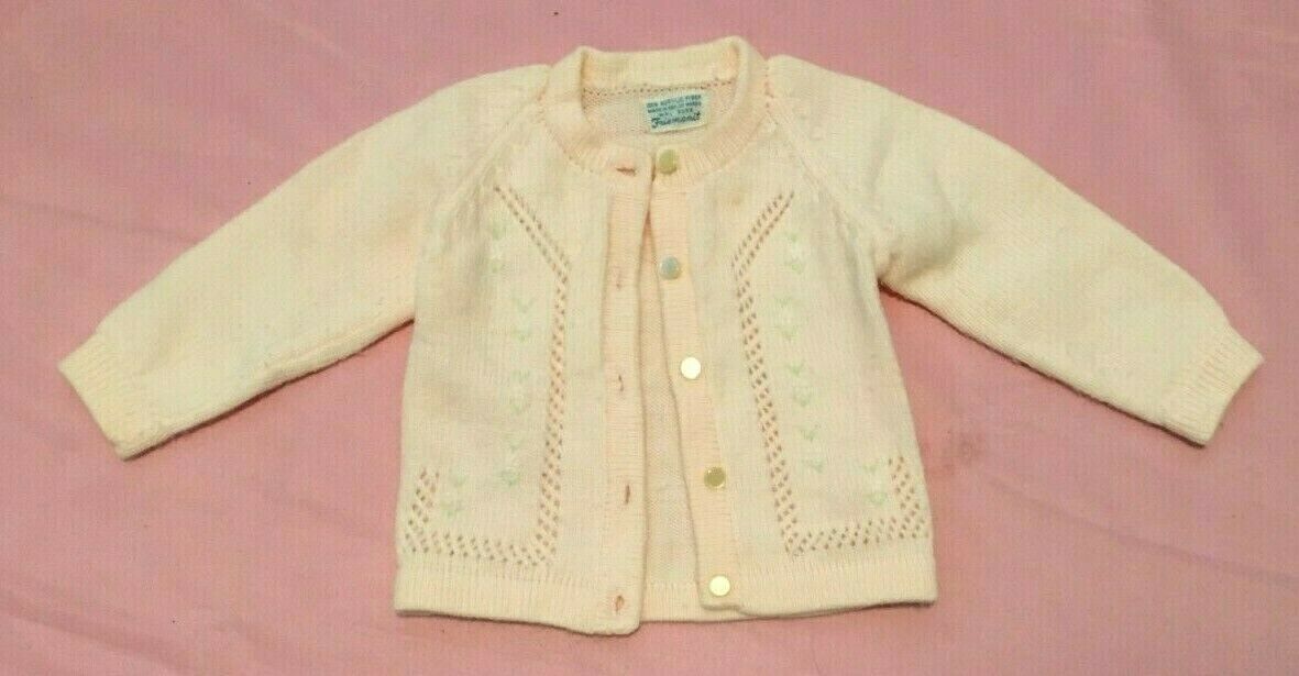 Vintage Friemanit Baby Knit ? Sweater Pink W/embroidered Flowers Size 6-9 Mos