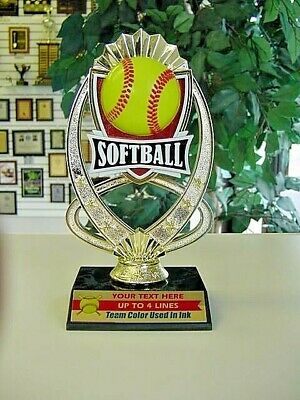 High Quality Softball Trophies Free Lettering Team Color Added To Plate  7 1/2"*