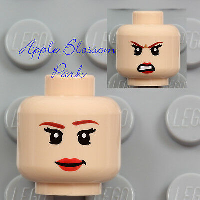 New Lego Light Flesh Female Minifig Head - Bat Girl Red Pink Lips Tamina Smile