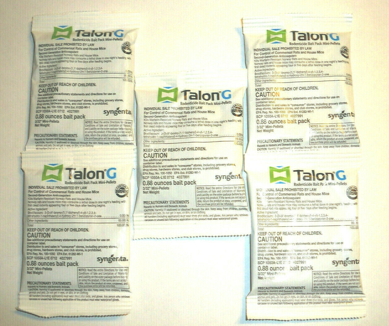 Talon G One Bite Mouse Mice Rat Rodent Bait Pellets With Bitrex 5 Place Packs