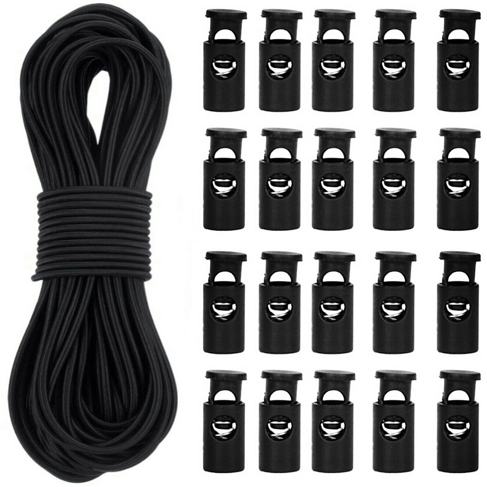 100pcs Cord Locks Toggle Stopper End With 1/8" X 50' Elastic Stretch Drawstring