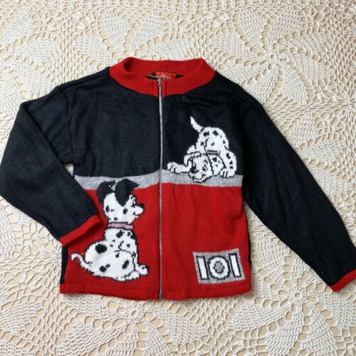 Vintage Disney 101 Dalmations Knit Cardigan 6 6x Kids Zip Up Sweater