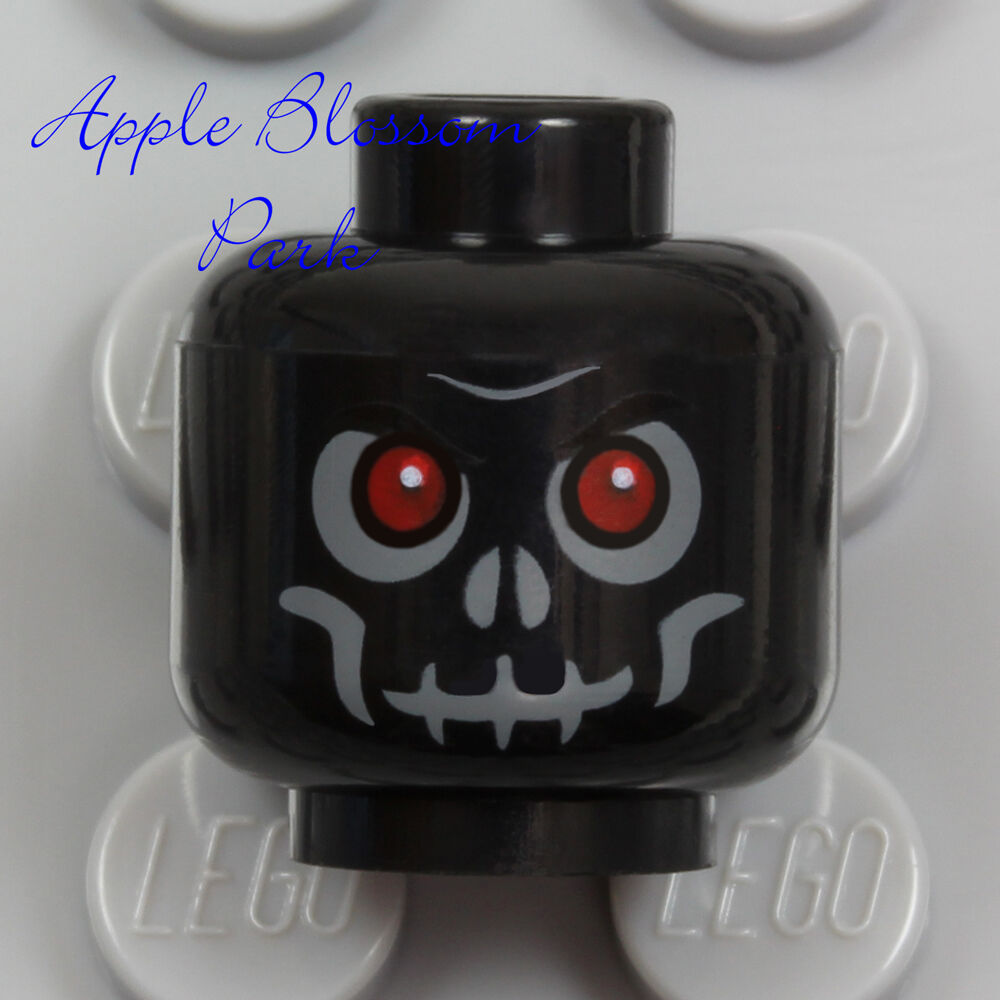 New Lego Skeleton Skull Minifig Head Black W/evil Red Eyes - Halloween Monster
