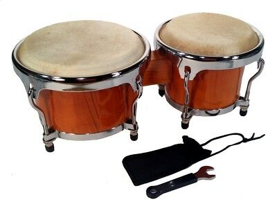 Zenison - Bongo Drums 8+9" Set, Natural Wood Dual Bongos World Latin Percussion
