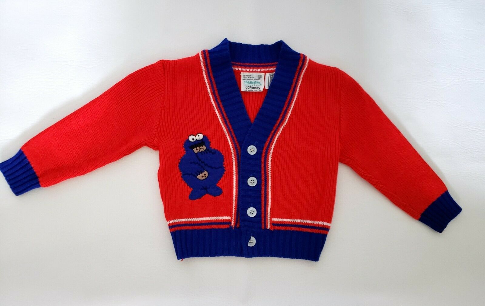 Vintage Toddletime Jcpenny Sesame Street Cookie Monster Cardigan Sweater 3t  *d